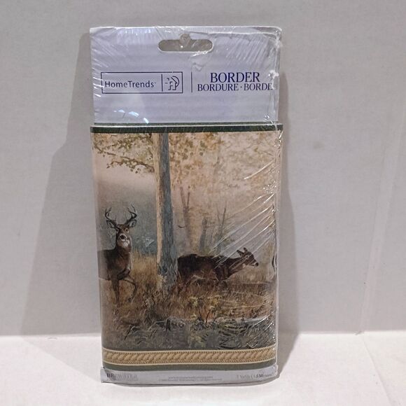 Home Trends Deer Buck Wallpaper Border-2006-Pre Pasted Vinyl-WM96270-5 Yd-NEW - Picture 1 of 8